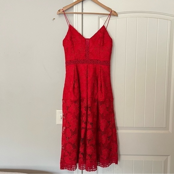 Nicholas Floral Lace Rouleau Ball Dress in Hibiscus Red - Picture 3 of 10